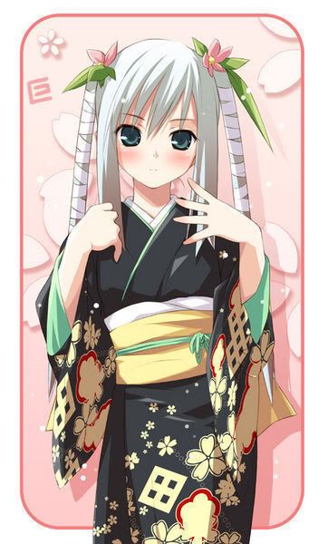White Haired Anime Girl in kimono
