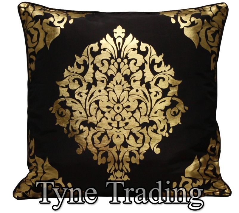 18"x18" Faux Silk Silver Gold Damask Cushion Cover with Free Inner