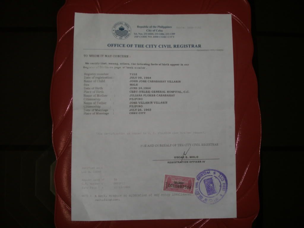 birthcertificate,GM John Villasin,GGM Jose Villasin,Villasin Balintavak