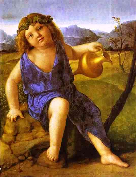 Bacus_bellini.jpg Giovanni Bellini. The Infant Bacchus. c. 1505-10. Tempera on panel. 48x36.8 cm. The National Gallery of Art, Washington, DC, USA. image by luisant41