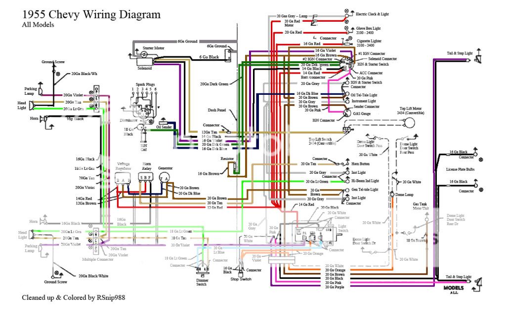 55 Chevy Color Wiring Diagram - TriFive.com, 1955 Chevy ... 1956 bel air wiring diagram 