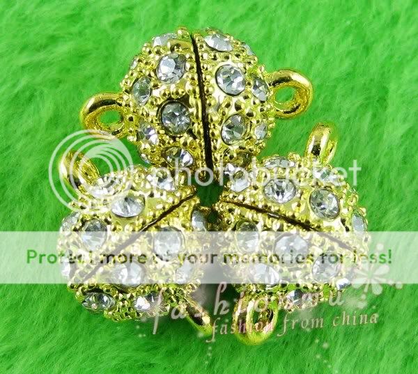 10 set 10MM Gold Plated Rhinestone Bead Magnet Clasp 1  