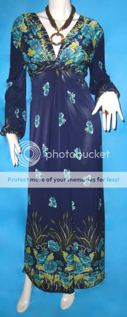 Sale Hippie BOHO long sleeve blue floral Maxi dress  